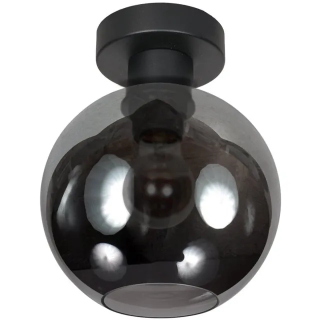 Mexlite Plafondlamp Sferio 4373ZW met rookglas kap Ø15 cm - Modern ontwerp van Mexlite van metaal en glas, geschikt voor binnengebruik, E27 fitting, dimbaar met externe dimmer, sfeervol diffuus licht Zwart
