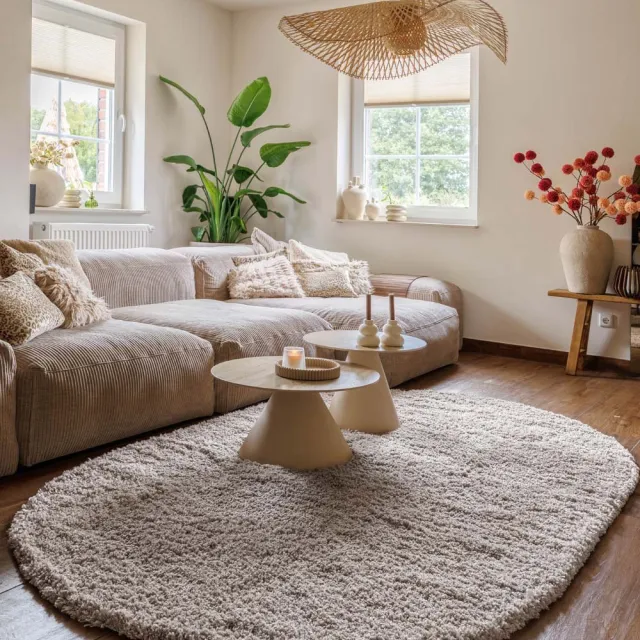 Tapeso Vloerkleed ovaal hoogpolig - Cozy Shaggy beige 120x180