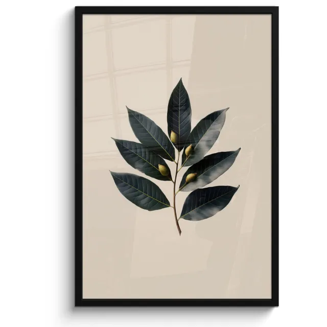 FrameYourWall Poster in lijst - Fotolijst 60x90 cm - Posters - Laurierbladeren - Bloemknoppen - subtiel - Posterlijst zwart - Decoratie - Wanddecoratie woonkamer - Muurdecoratie slaapkamer