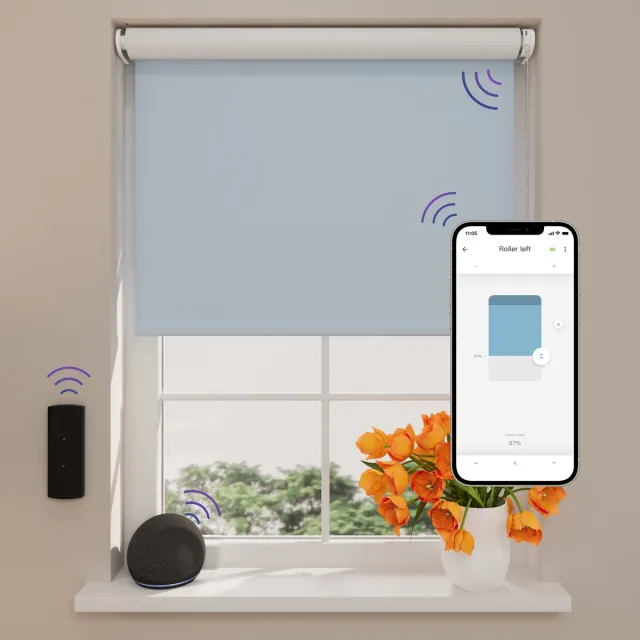 DTCH Elektrisch Rolgordijn Verduisterend - Easy - Light Blue - 90 x 275 cm - Motionblinds CMD-03