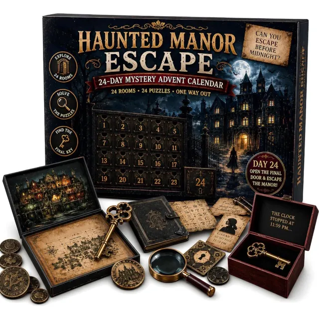 SKIEHAN Adventskalender - Mysterie Adventskalender 2026 - Escape Room Adventskalender 2026 - 24 Dagen Kerst Puzzel Avontuur - Interactief Spel Met Verborgen Aanwijzingen & Raadsels - Kerstcadeau Voor Gezin & Volwassenen zwart