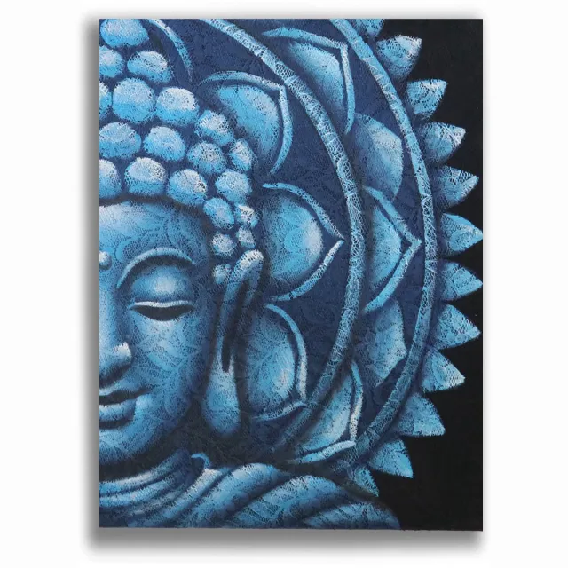 Ancient Wisdom Schilderij Blauwe halve Boeddha Mandala 60x80cm multicolor