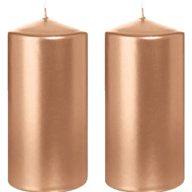 Trend Candles Cilinderkaars/stompkaars - 2x - roségoud - 6 x 12 cm - 40 branduren - horeca kaarsen Goudkleurig