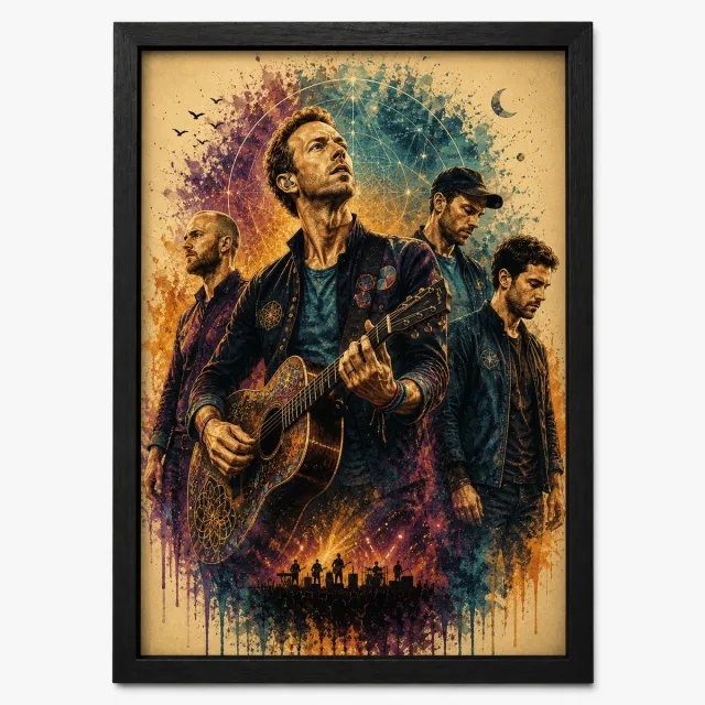 Joshimo Coldplay Poster | Art Style Band Poster | Inclusief Zwarte A3 Lijst