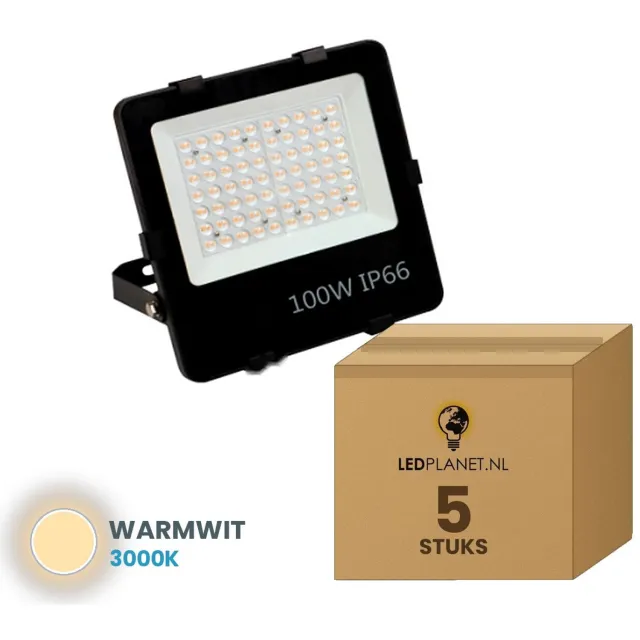 Tsong LED Schijnwerper 100W - 5 stuks - 14.000 lm - Warmwit 3000K - 140 lm/W - 90° - Lifud driver - IP66 - Terrein- & Gevelverlichting - 5 jaar garantie