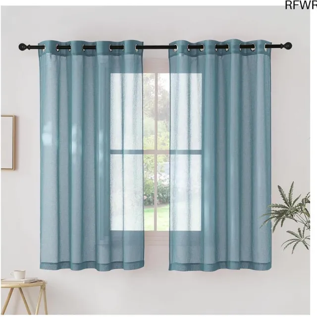 RFWR Transparante Raamgordijnen voor Woonkamer en Slaapkamer - Korte Vitragegordijnen 140x160 cm in Blauw