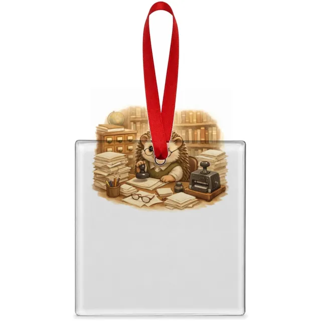 Mr Cadeautjes Glazen tegel vierkant 7,6 cm - design Een egel als bibliothecaris tussen hoge boekenkasten, met te | cadeau wit