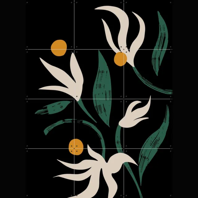 IXXI Abstract Flower, Arty Guava - 60 x 80 cm - Grote wanddecoratie en posters - Abstract, Illustraties, Minimalisme, Digitale Kunst, Slaapkamer Wit / Donkere tinten