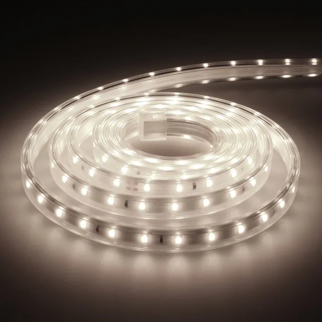 HOFTRONIC Flex60 - Dimbare LED Strip 2m - 6000K daglicht wit - 60 LEDs per meter 2835 High Lumen - 308 Lumen per meter - IP65 voor binnen en buiten - Waterdicht en UV bestendig - Per meter inkortbaar - Incl. Netvoeding en eurostekker Transparant