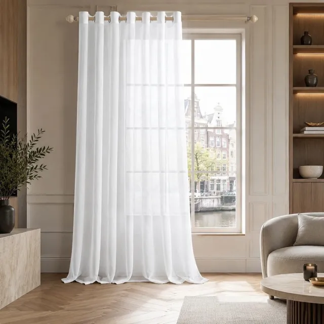 Lano&Go Vitrage met ringen, transparant wit gordijn 300x245 cm