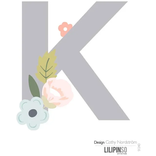 Lilipinso sticker letter met bloemen grijs roze pastel K pastell