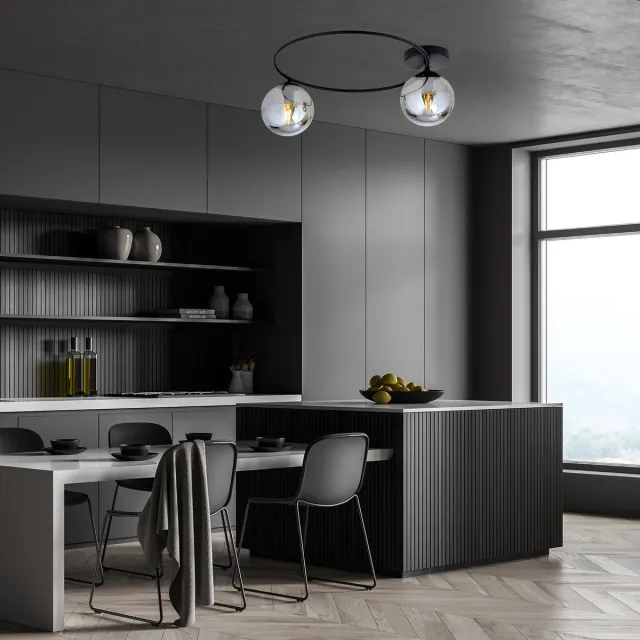 Emibig Stijlvolle plafondlamp zwart met gerookt glas bollen 2x E14 - Perfect voor moderne interieurs Zwartachtig