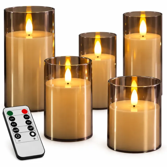 SWGOTA led kaarsen, set van 2, grijs, puntvormige vlam, op afstand bedienbaar, diameter 7.5 cm, hoogtes 10 en 15 cm