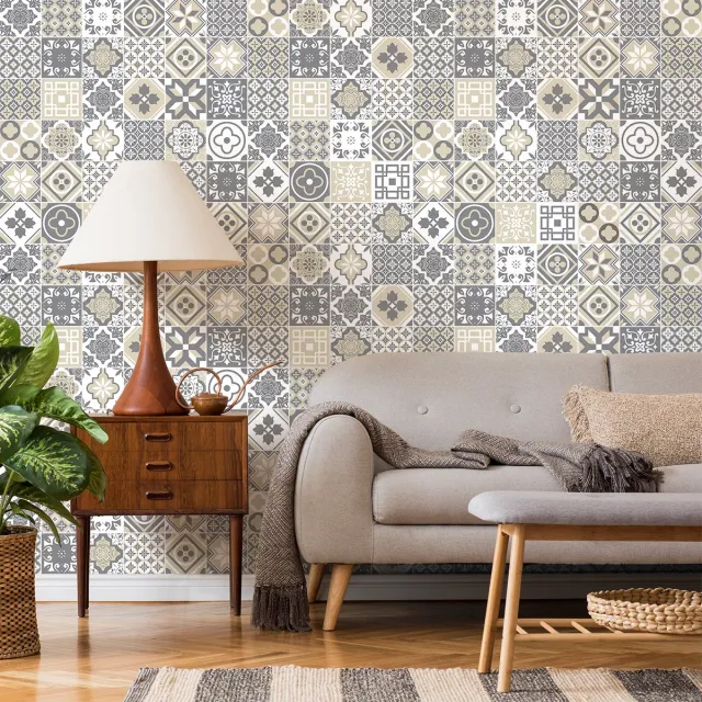 Ambiance Sticker Tegelstickers voor de muur in keuken en badkamer - 60 Brazio cementtegelstickers - 60 stickers 10x10cm Multi color
