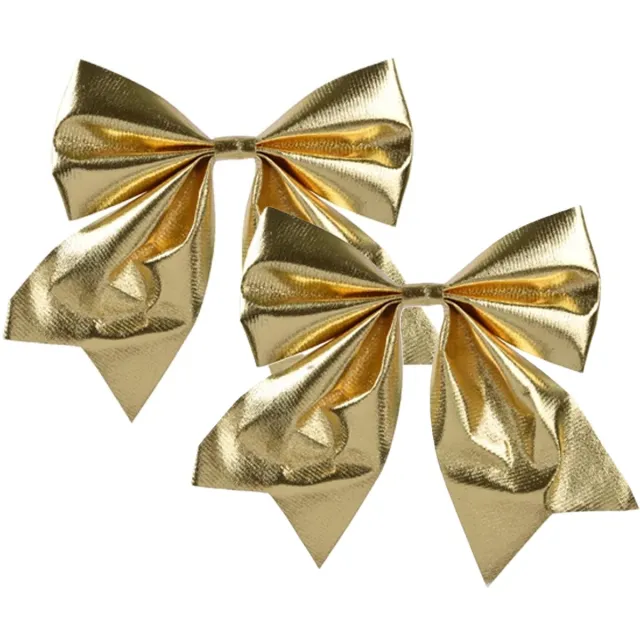 Decoris Kerst strik - 2x - goud - 20 x 24 cm - polyester - kerststrik - kerstboomversiering - kersthanger - kerstversiering Goudkleurig