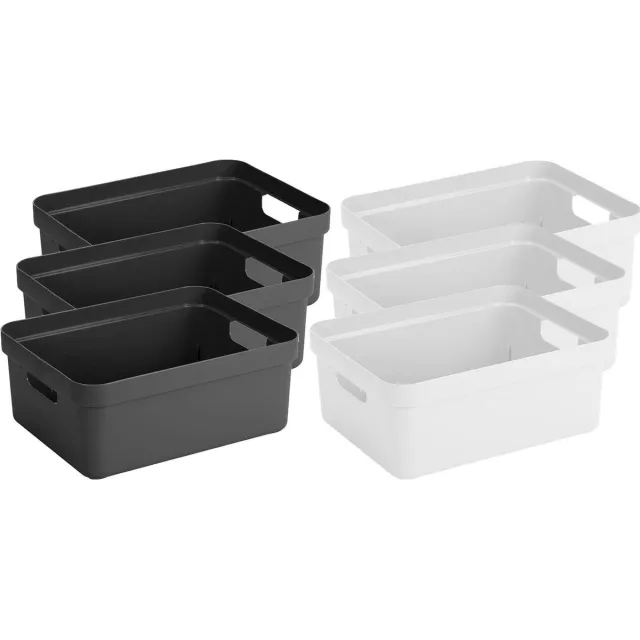 Sunware Set van 6x stuks opbergboxen/opbergmanden 24 liter kunststof antraciet en wit - Formaat per box: 45,3 x 35,4 x 18,3 cm Multi