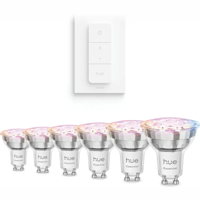 Philips Hue Voordeelverpakking - GU10 - met 6 Spotjes - Wit en Gekleurd Licht - Incl. Hue Dimmer Switch - Hue White and Color Ambiance Essentials