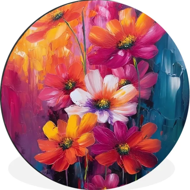 WallCircle Wandcirkel - Muurcirkel - Felle bloemen - Dynamisch - Levendig - Aluminium - Dibond - 30x30 cm - Binnen en Buiten