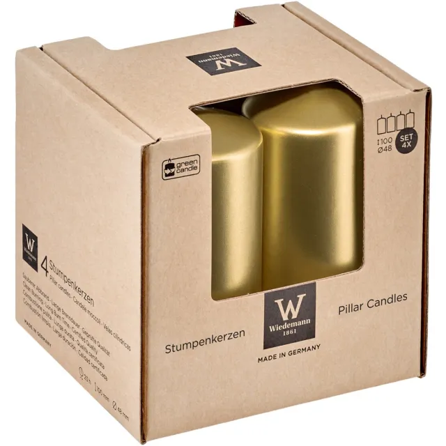 Trend Candles Cilinderkaarsen - 4x - goud - 5 x 10 cm - 18 branduren - geurloos - wax - kaarsen Goudkleurig