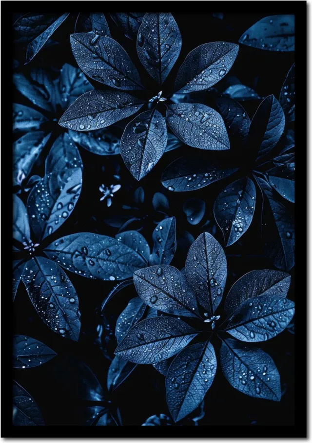 Plakkers Poster plant met donkerblauwe bladeren - 30cm x 40cm - vintage - woonkamer - slaapkamer - bloemen posters - goedkoop - muurposter - natuur - wanddecoratie Full-colour