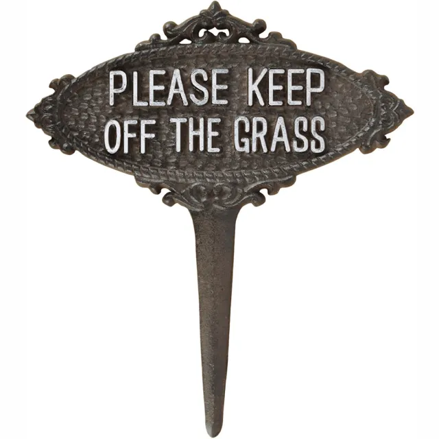 Esschert Design grasveld/gazon bordje - niet op het gras - gietijzer - 21 x 23 cm Bruin