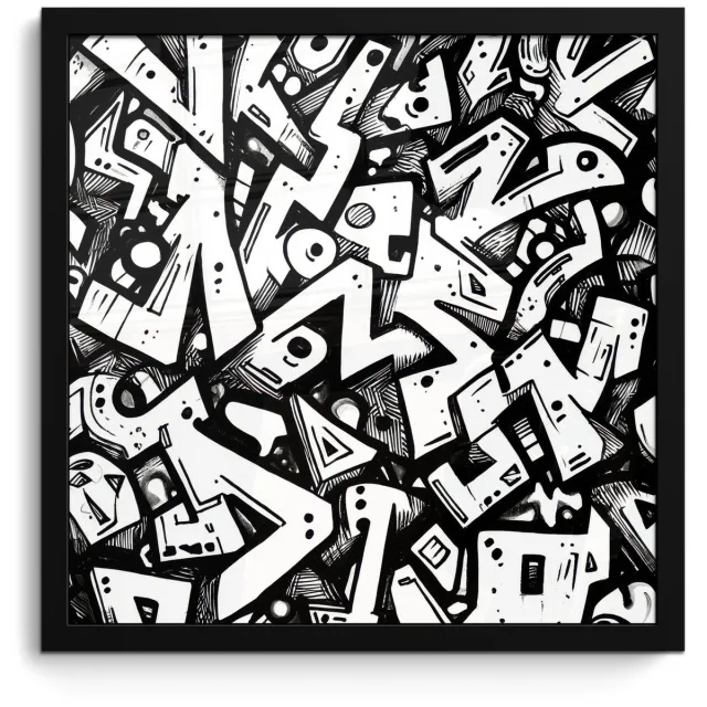 FrameYourWall Poster in lijst - Fotolijst 40x40 cm - Posters - Vormen - Letters - Graffiti - Zwart - Posterlijst zwart - Decoratie - Wanddecoratie woonkamer - Muurdecoratie slaapkamer