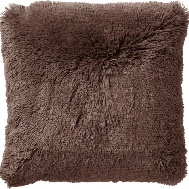 Dutch Decor FLUFFY - Sierkussen 45x45 cm - superzacht - effen kleur - Chocolate Martini - donkerbruin - Inclusief binnenkussen - Luxe kussens voor woonkamer & bank