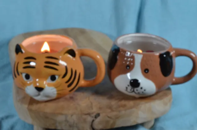 Voordeel Set van 2 Gelkaarsen met Houten Pit - 1x Hond en 1x Tijger - Gemaakt door Candles by Milanne - BEKIJK VIDEO wit