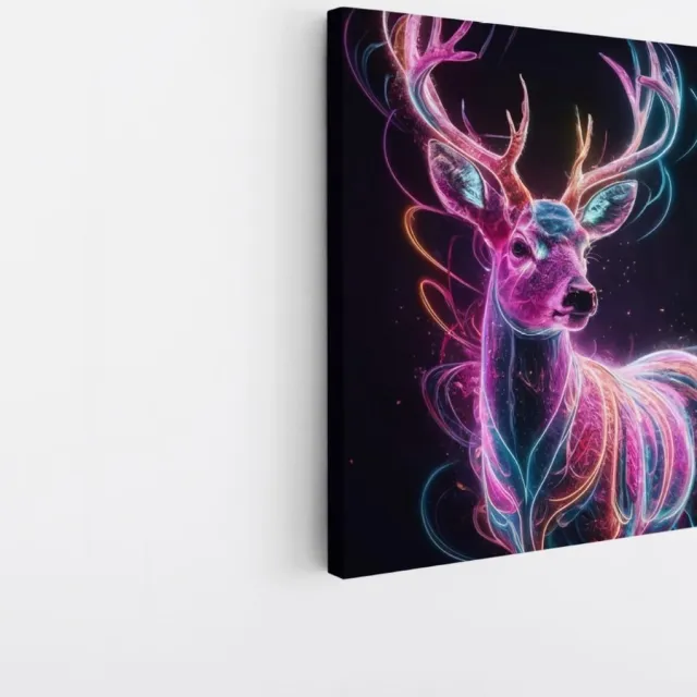 Saammp Canvas Schilderij - Abstract Kleurrijk Hert - Natuur - Dieren - 60x60 - Foto op canvas - Wanddecoratie - Muurdecoratie Woonkamer - Slaapkamer decoratie - Canvas Print Multicolor
