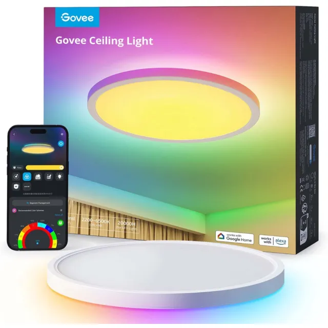 Govee slimme plafondlamp Matter RGBWW RGBIC - 12 inch - Ø 30 cm Wit