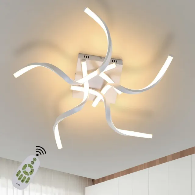 NETTLIFE Plafondlamp LED – Wit – 5-lichts – Metaal – Dimbaar – Moderne Plafondverlichting – met golvend ontwerp – met Afstandsbediening – 48 W – voor Woonkamer | Slaapkamer | Eetkamer – 65 cm