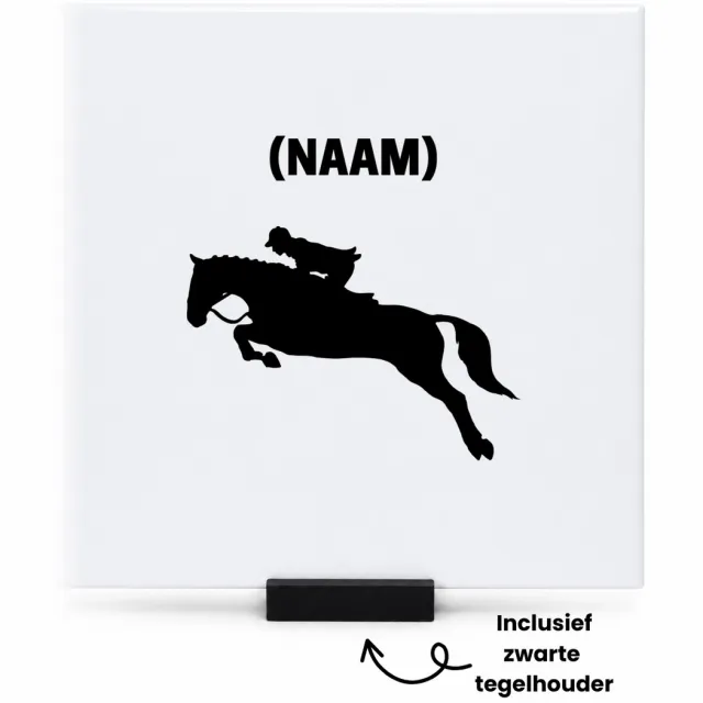 Hacebo Paardrijden met eigen naam tegeltje met tegelhouder - Paardrijden - Paardrijder - tegeltjes met tekst - Sport - spreuktegels - 15x15 CM Wit