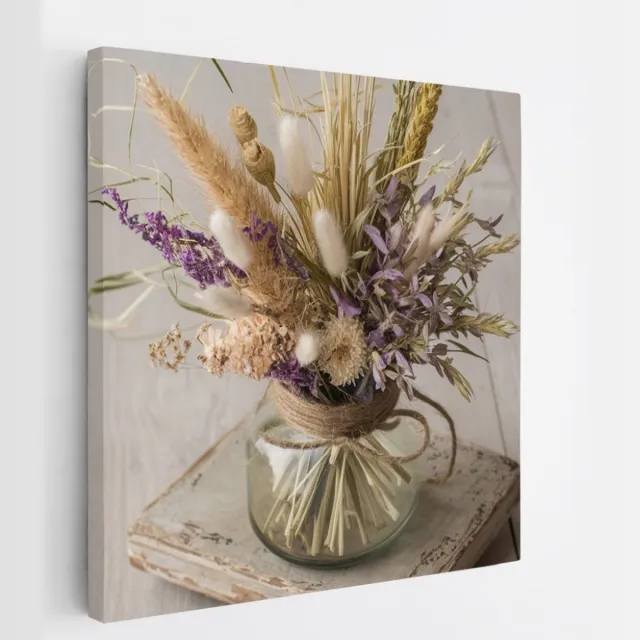 Saammp Canvas Schilderij - Gekleurde bloemen in glazen vaas - Natuur - 100x100 - Foto op canvas - Wanddecoratie - Muurdecoratie Woonkamer - Kantoor Decoratie Multicolor