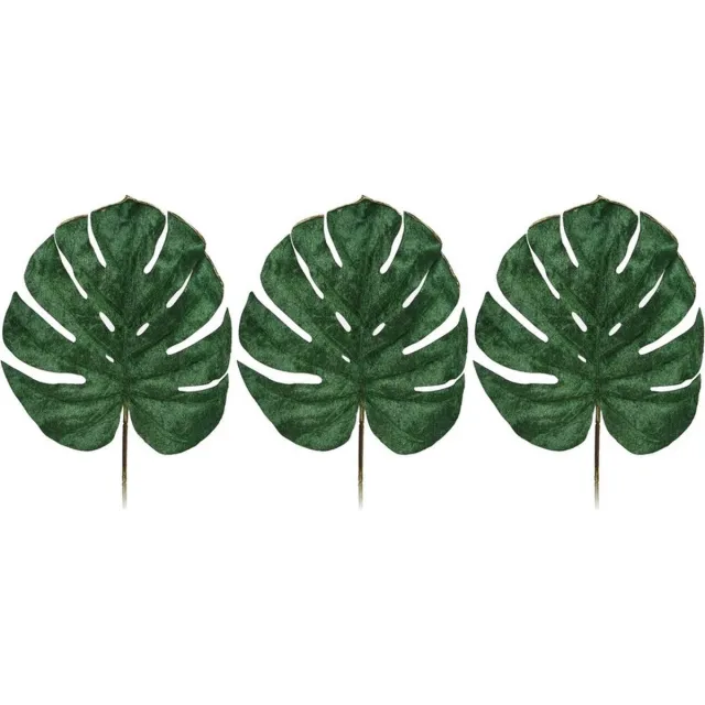 Shoppartners Bellatio flowers & plants Monstera kunsttak - 4x stuks - fluwelen blad - 80 cm - onderhoudsvrij Groen