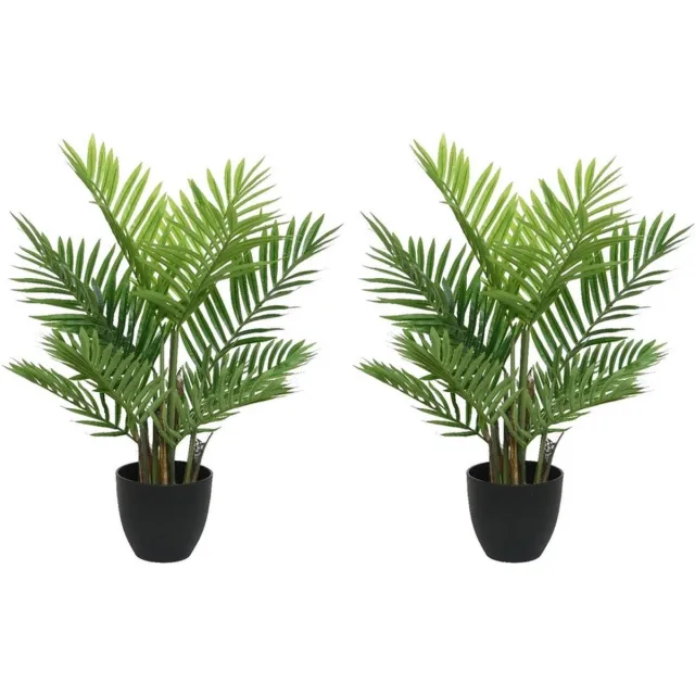 Bellatio Flowers & Plants 2x Groene Areca/goudpalm kunstplanten 73 cm in zwarte pot - Kunstplanten/nepplanten - Palmen