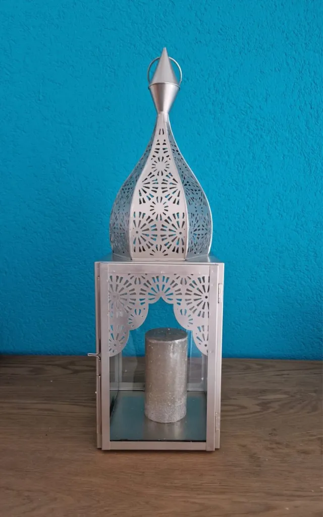 Orientflair Oosters windlicht Modena Zilver M hoogte 45 cm minaretten vorm | Marokkaanse glazen lantaarn als uit 1001 nacht