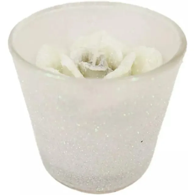 JECO Kaars roos - 9 cm - Kaars in pot - grijs - glazen pot - glitters