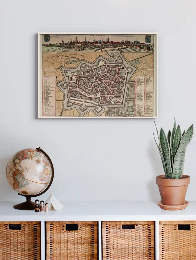 Esque Poster In Witte Lijst - Historische Oude Kaart Leeuwarden - Stadsplattegrond 1664 - 50x70 cm