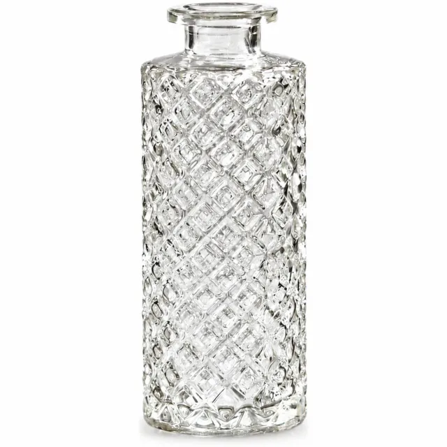 SWGOTA Transparant glazen vaasje met ruitpatroon en smalle hals, hoogte 12,8 cm, diameter 5,2 cm, in kartonnen doos