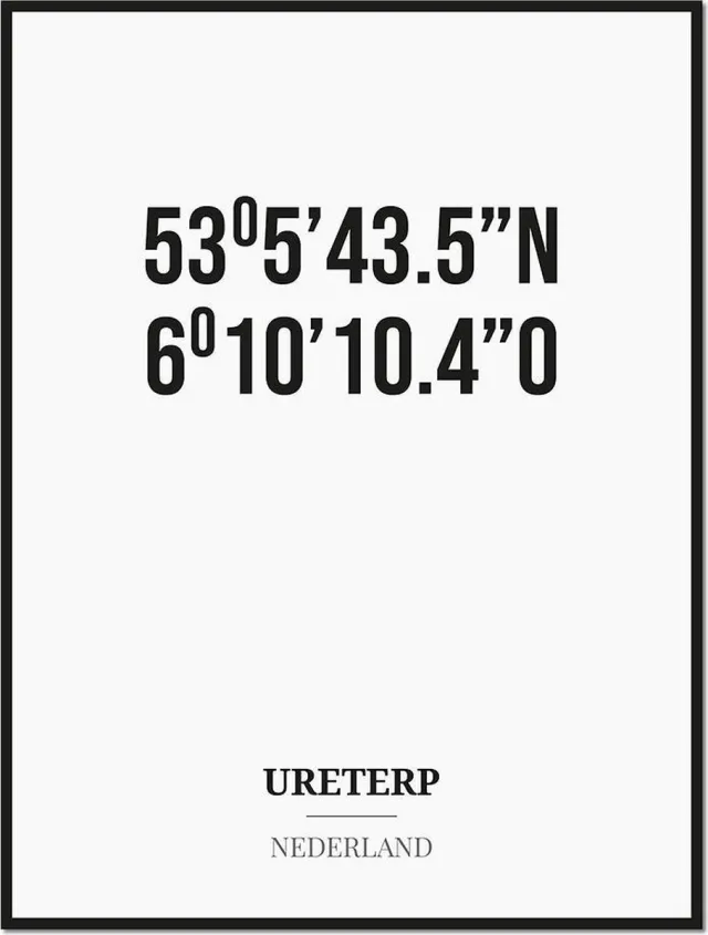 Studio216 Poster/kaart URETERP met coördinaten zwart, wit