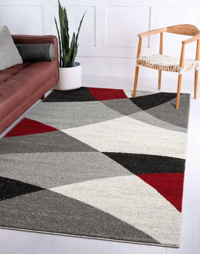 flycarpets Belos Vloerkleed Modern - Rood / Grijs / Crème - Laagpolig Tapijt - 160x220 cm