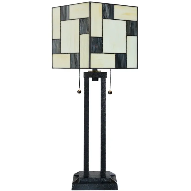 Coloured by Art Tiffany Tafellamp Mondriaan met Architect Voet - Art Deco Trade Zwart