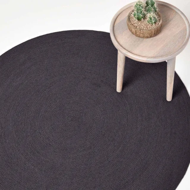 Homescapes Handgeweven gevlochten vloerkleed in zwart, 150 cm rond