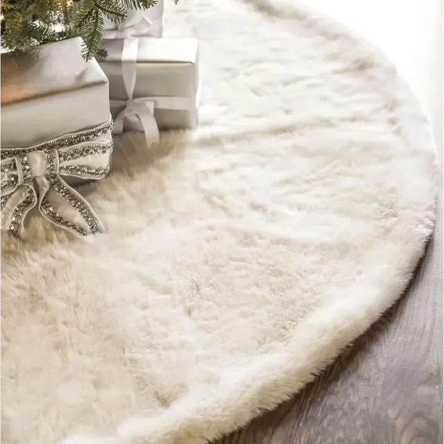 SNQ Kerstboomrok – Nepbont Kerstboomrok – 122 cm – Wit – Rustiek Bont – Voor Boomdecoratie – Geschikt voor Binnen – 48 in