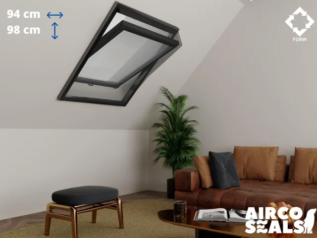 FDBW Insecten Hor Dakraam – 94 x 98 cm – Hor Geschikt voor Velux PK04 | Fakro/Optilight 15 | Roto 09/09 - Insect Raamhor - Vliegenhor – Velux Tuimelvenster Oplossing Zwart 94 x 98