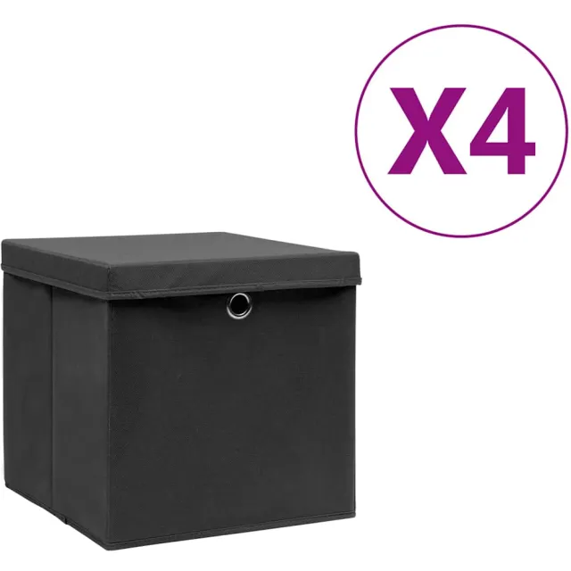 vidaXL Opbergboxen met deksel 4 st 28x28x28 cm zwart
