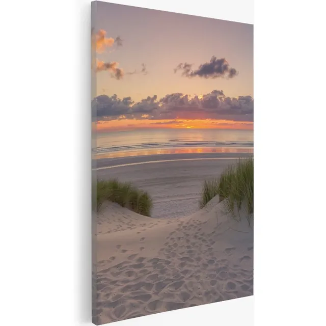 Saammp Canvas Schilderij - Zonsondergang - Strand - Zee - Duinen - 30x45 - Foto op canvas - Wanddecoratie - muurdecoratie Woonkamer - Slaapkamer decoratie - Canvas Print Multicolor