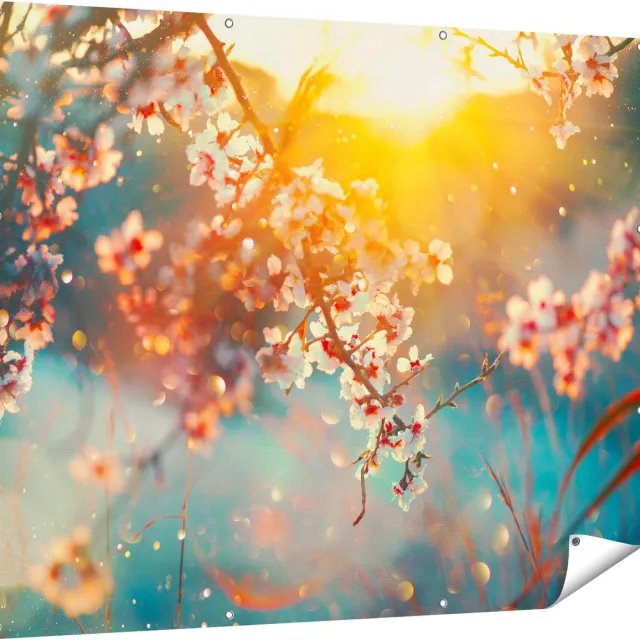 Gards Tuinposter Bloesemboom tijdens Zonsondergang - Bloem - 150x120 cm - Tuindoek - Tuindecoratie - Wanddecoratie buiten - Tuinschilderij Multikleur