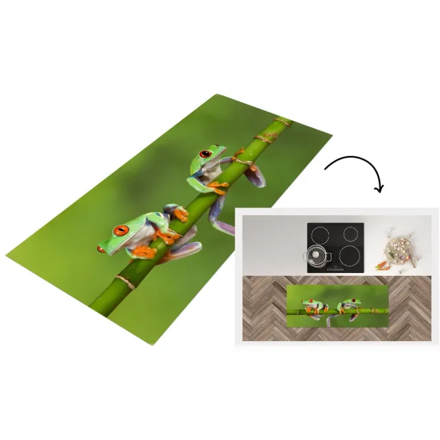 KitchenYeah Keukenloper - Loper keuken - Kikkers - Tak - Groen - Keukenloper vinyl Multicolor