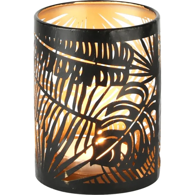 dekoratief Waxinelichthouder 'Wild Leaves', zwart/goud, metaal, 10x10x14cm | A235392